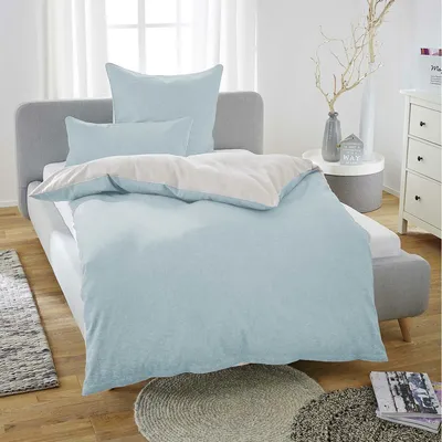 Produktbild von Biberna Melange Flanell Wendebettwäsche 840500 135x200 cm + 80x80 cm ciel