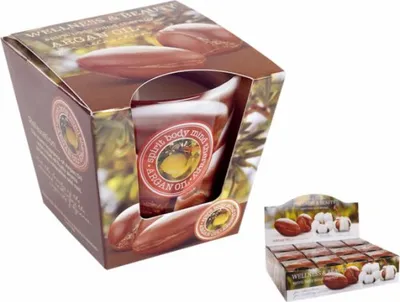 Zdjęcie produktu dla Świeca w szkle WELLNESS & BEAUTY - OLEJEK ARGANOWY 115g