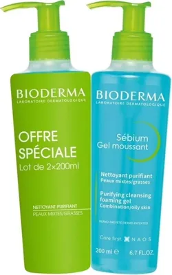 Produktbild von (FR) Bioderma Sebium Gel Moussant, Żel do mycia twarzy, 2 x 200 ml (3401526010868)