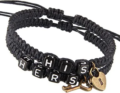 Produktbild von Partner Armband Set -Hers His- Anhänger Schwarz King Queen Geflochten Freundschaft