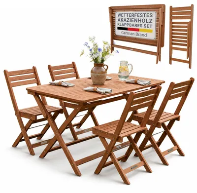 Produktbild von JUSKYS® Gartenmöbel Set Rimini, Holz, 5-teilig mit Tisch & Stühlen, Natur