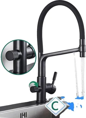 Produktbild von Küchenarmatur, langlebige Messingkonstruktion, Dual-Handle-Betrieb, Schwarz C