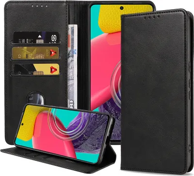 Zdjęcie produktu dla Etui na telefon Smartphonica odpowiednie dla Samsung Galaxy M53 Etui ze sztucznej skóry z zapięciem magnetycznym i kieszonkami na karty Etui książkowe z klapką - czarne