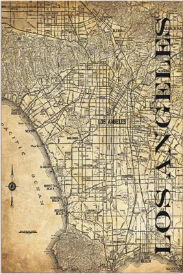 Produktbild von ARTland Wandbild Alu für Innen & Outdoor Los Angeles Karte Straßen Karte Sepia Größe: 20x30 cm