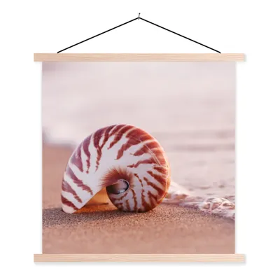 Produktbild von MuchoWow® Textilposter Muschel - Strand - Meer - Sand 120x120 cm mit holzfarbenen Rahmen - Textil-Poster
