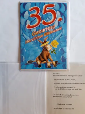 Produktbild von 1 Glückwunschkarte, 35. Geburtstag, Doppelkarte m. Umschlag, Esel Blume
