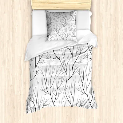 Produktbild von ABAKUHAUS Winter Mantele, Winter-Baum, Milbensicher Allergiker geeignet mit Kissenbezügen, 135 cm x 200 cm - 80 x 80 cm, Weiß schwarz