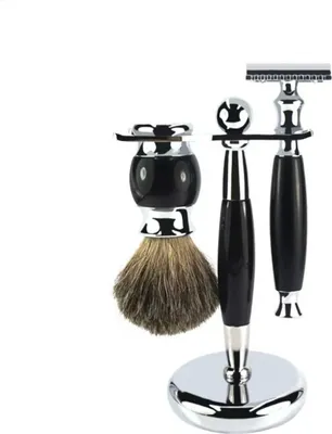 Immagine prodotto di INF Kit da barba manual effetto legno vintage - Set da 3 pezzi per uomo Nero