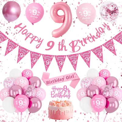 Produktbild von Geburtstagsschärpe Mädchen, rosa Ballonmotiv, für 9 Jahre, Partydeko