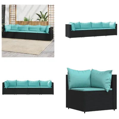 Image de vidaXL 4 pcs. Garden Lounge Set with Coussins Noir Poly Rattan - Garden Lounge Set - Garden Lounge Sets - Outdoor Lounge Set - Lounge Set Terrasse
