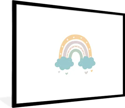 Produktbild von MuchoWow® Gerahmtes Poster Regenbogen - Herzen - Wolken - Punkte - Pastell - Kinder 80x60 cm - Poster mit Schwarzem Bilderrahmen Wandposter Rahmen Foto Bilder - Schlafzimmer-Dekorationen - Fotoposter