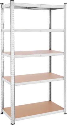 Productafbeelding van Stelling zonder bouten - Metalen opbergstelling met 5 planken - Draagvermogen 600 kg - Staal en MDF