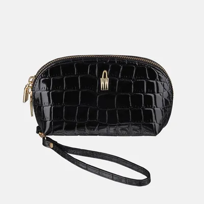 Produktbild von Längliche Kosmetiktasche aus schwarzem Leder mit Anhänger