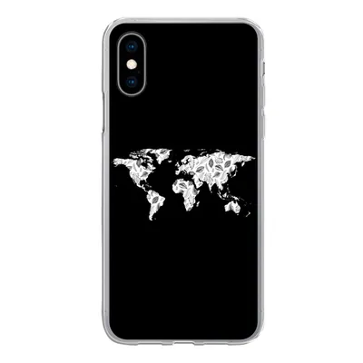 Produktbild von MuchoWow® Handyhülle Schutzhülle Hülle für iPhone X Weltkarte - Blätter - Schwarz Silikon Softcase Handy Hülle - Handyhülle
