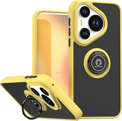 Produktbild von Hülle für Huawei Pura 70 Matte Transluzent TPU Stoßfest Schutzhülle mit Ring Halter Ständer Gelb