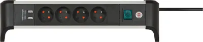 Zdjęcie produktu dla brennenstuhl Listwa zasilająca narożna Alu-Office-Line 4 gniazda + 2xUSB 1,8m; 1391044410