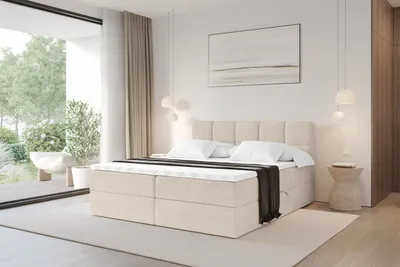Produktbild von ALTDECOR Boxspringbett - H4 Matratze und Topper - FAMA - 180x200 - Beige - Doppelbett, Boxbett, Polsterbett mit Bettkasten mit Stauraum und Kopftei