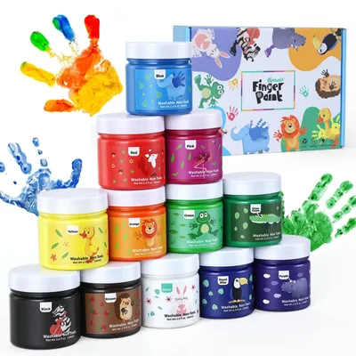 Produktbild von Set aus 12 Ungiftigen Fingerfarben für Kinder