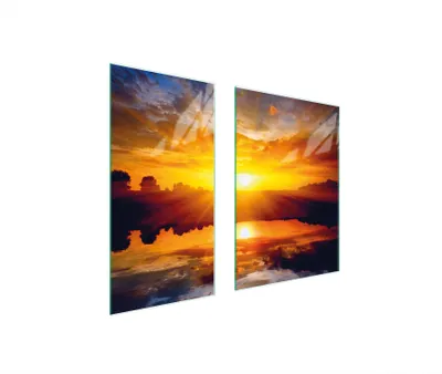 Produktbild von Herdabdeckplatten 2 teilig 75x52 Glaskeramikkochfeld Abdeckung Glas Schneidebrett Landschaft Orange