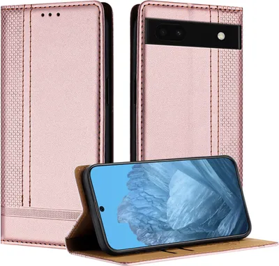 Obrázek produktu pro Pouzdro pro Google Pixel 6A kožené flipové pouzdro s funkcí stojánku Růžový