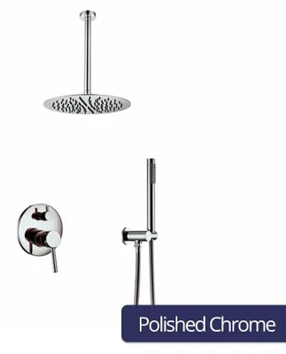 Immagine prodotto di Set doccia da parete - Sistema doccia con soffione rotondo da 25 cm - Ottone cromato - Miscelatore a due vie con doccetta manuale - Braccio doccia da 30 cm