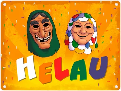 Produktbild von Helau Mainzer Fastnacht Metallschild in 15x20 cm mit Kostümmasken