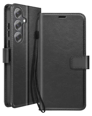 Image de Mayaxess, étui portefeuille avec dragonne et support pour Samsung Galaxy S25 FE, noir