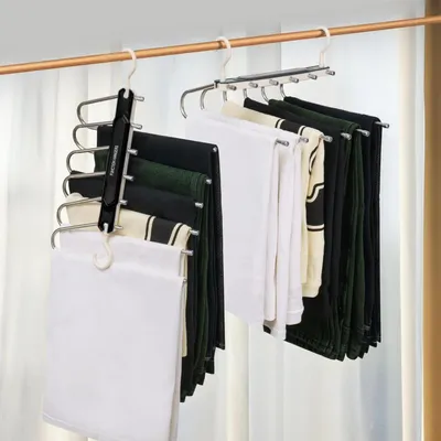 Produktbild von Multifunktionale Edelstahl-Hosenhänger - 6-in-1 Faltbare Hänger für Hosen und Jeans - 2 Stück (Schwarz)