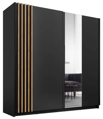 Produktbild von Schiebetürenschrank BAVORA 12 – mit Spiegel, Regalen & Kleiderstange (200,6×198,5×62 cm) – Schwarz
