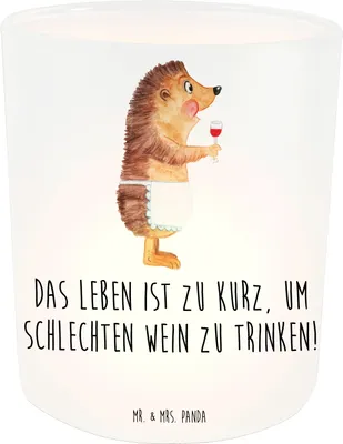 Produktbild von Mr. & Mrs. Panda Windlicht aus Glas Igel Wein - Transparent - Geschenk, Teelichthalter, Rotwein, Kerzenhalter, Weinglas, Outdoor, Weinliebhaber, Spruch, Lustige Sprüche
