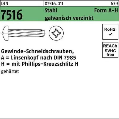 Produktbild von Reyher  Gew.-Schneidschrauben DIN 7516 St. A M 4x6 -H vz (2000 Stück)