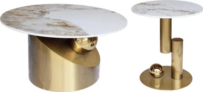 Obrázek produktu pro FURNLUX Konferenční stolek Modig Marble White And Gold 80 cm / Hlavní barva: bílá / Rozměry: 80 x 50 x 80 cm