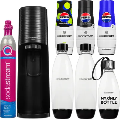 Image de Sodastream Fontaine à eau Terra Noir Set 3 bouteilles Sirop Cartouche