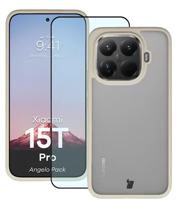 Produktbild von Schutzhülle + gehärtetem Glas für Xiaomi 15T Pro, Bizon Angelo Pack, Semitransparent mit beigem Rahmen