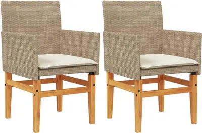 Produktbild von vidaXL Gartenstühle mit Kissen 2 Stk. Beige Poly Rattan Massivholz