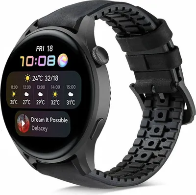 Produktbild von Strap-it Huawei Watch 3 (Pro) Silikon-/Lederarmband (Schwarz)