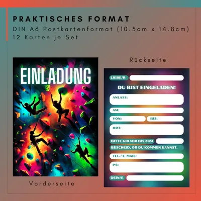 Kletter-Einladungskarten, 12 Stück, DIN A6, für Kindergeburtstag