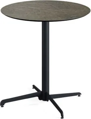 Image de Table de terrasse X Cross, structure noire + plateau HPL effet marbre Midnight, Ø 70 cm, 1 pièce
