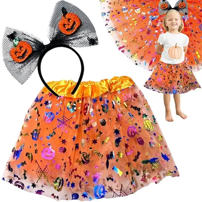 Obrázek produktu pro dýňový kostým halloween kostým dětské převlečení tutu sukně s čelenkou univerzální oranžová