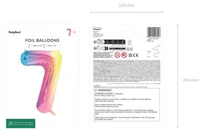Zdjęcie produktu dla Balony foliowe Cyfra 7 Balon z cyfrą 86 cm Pastelowe Kolorowe