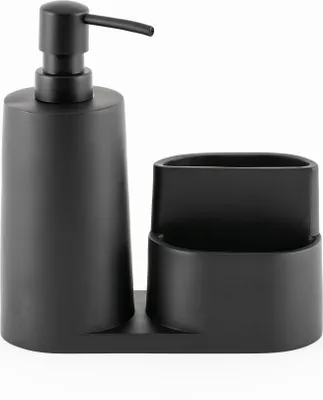 Produktbild von Hanseküche Design Spülbecken Organizer aus Kunststein, Küchen Organizer Spül Set in Schwarz Matt, Schwarzer Spülmittelspender