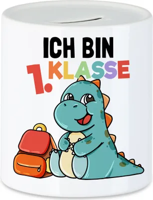 Produktbild von Ich Bin 1. Klasse Spardose  Süßes Dino Motiv T-Rex Schulkind Einschulung Geschenk