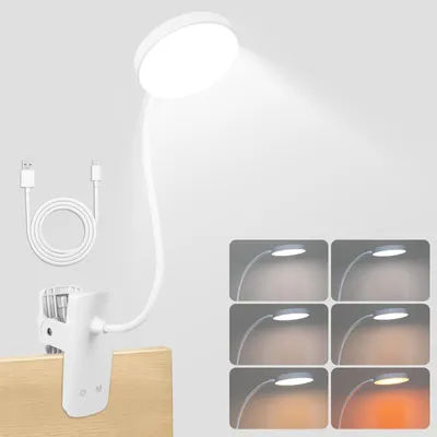 Image de Lampe de lecture pour lit, lampe de lecture LED, lampe de bureau à pince avec 6 couleurs et 5 niveaux de luminosité
