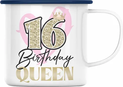 Produktbild von Trendation - 16. Geburtstag Emaille Tasse Geschenk Mädchen Geschenkidee Lustig Spruch 16 Geschenke Geschenkideen zum 16 Bday 16er Tochter Emaille Emaille Tasse (Blau)