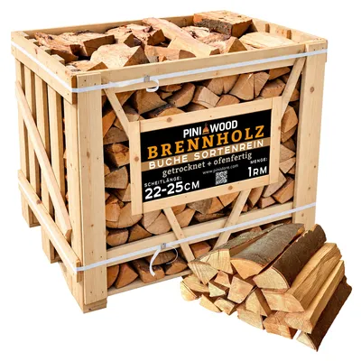 Produktbild von PINI Brennholz ofenfertig Buche ca. 25 cm 1 Raummeter Box für Kamin Grill Smoker