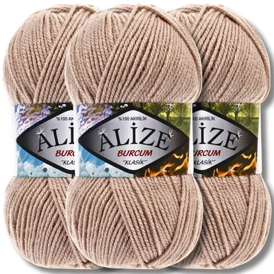 Produktbild von Alize 3x 100g Burcum Klasik Wolle, Uni, Häkeln, Stricken (Beige - 256)