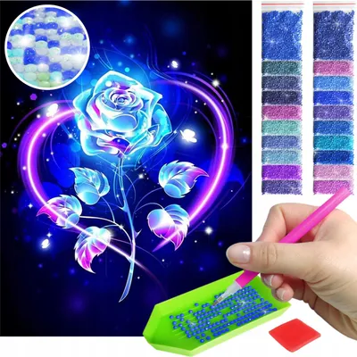 Produktbild von ARTULIO - Diamond Painting Set - Leuchtende blaue Rose - 40 x 30 cm - AB Steine, AB Diamant - 5D Diamant Painting, Home Wand Deko