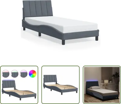 Produktbild von The Living Store Bettgestell mit LED-Leuchten Dunkelgrau 90x200 cm Samt