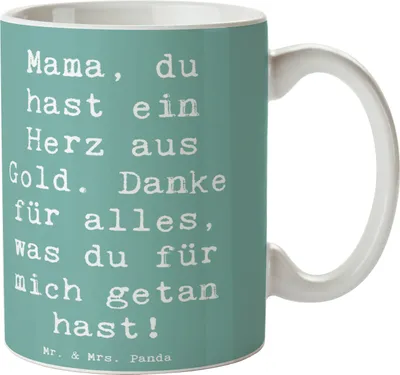 Produktbild von Mr. & Mrs. Panda Kaffeetasse Spruch Mama Herz Gold - Meeresbrise - Geschenk, danke, Aufmerksamkeit, Becher, Bedanken, Freude, sagen, Geburtstag, Muttertag, Geschenke, süß