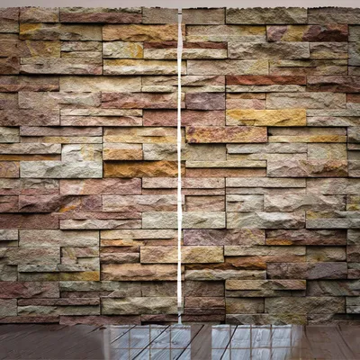 Produktbild von ARANDE Marmor Gardine, Städtischer Ziegelstein-Schiefer-Steinwand mit Felsen Vorgestelltes Fassaden-Architektur-Stadt-Bild, 280 x 245 cm, Mehrfarbig